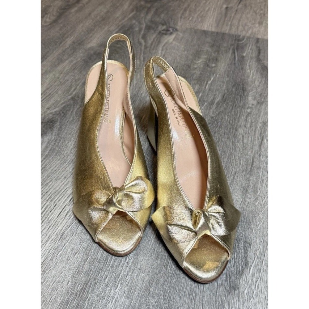 Loretta Pettinari High Block Heel Open Toe Sandals Bow Italy leather NWOB sz 6.5